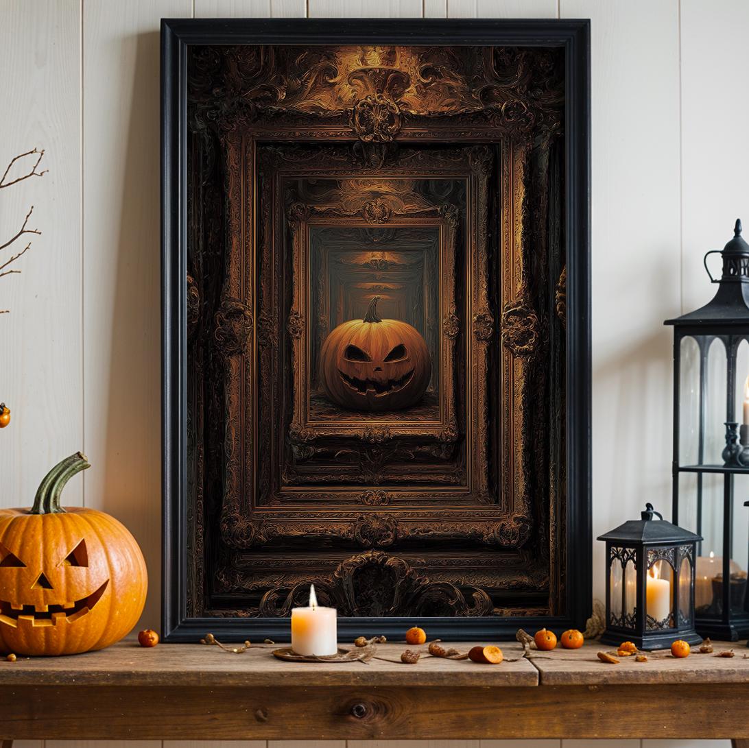 Pumpkin Framed Art Print – vintage Halloween wall decor, classic autumn pumpkin poster for cozy seasonal home
