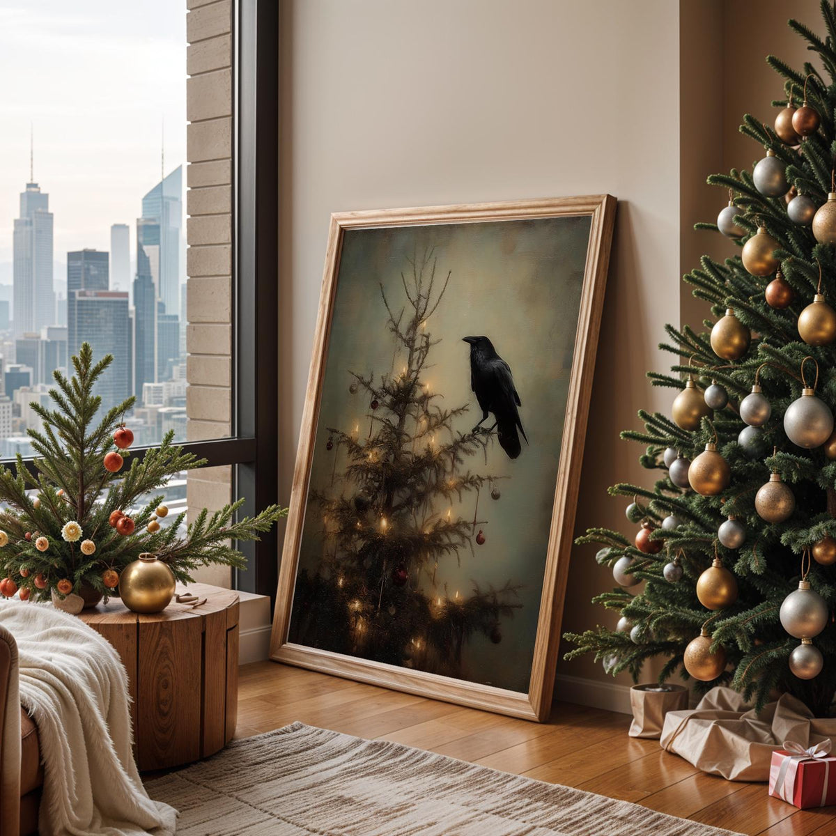 Dark Academia Christmas Crow Print, Gothic Holiday Wall Art Gift for Him or Her, Christmas Wall Art