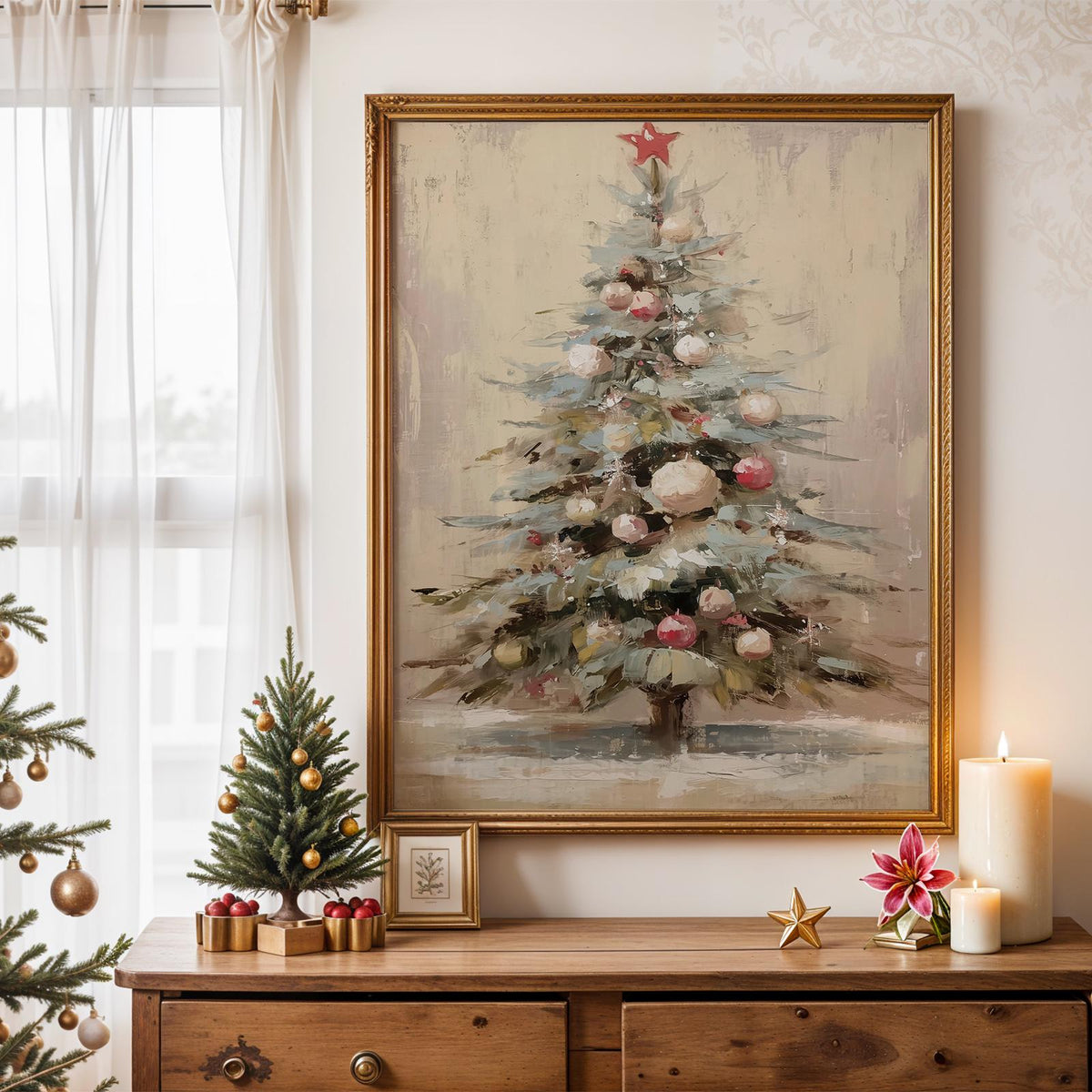 Christmas Tree Oil Painting Style Poster, Contemporary Holiday Wall Art Print, Festive Home Decor Gift