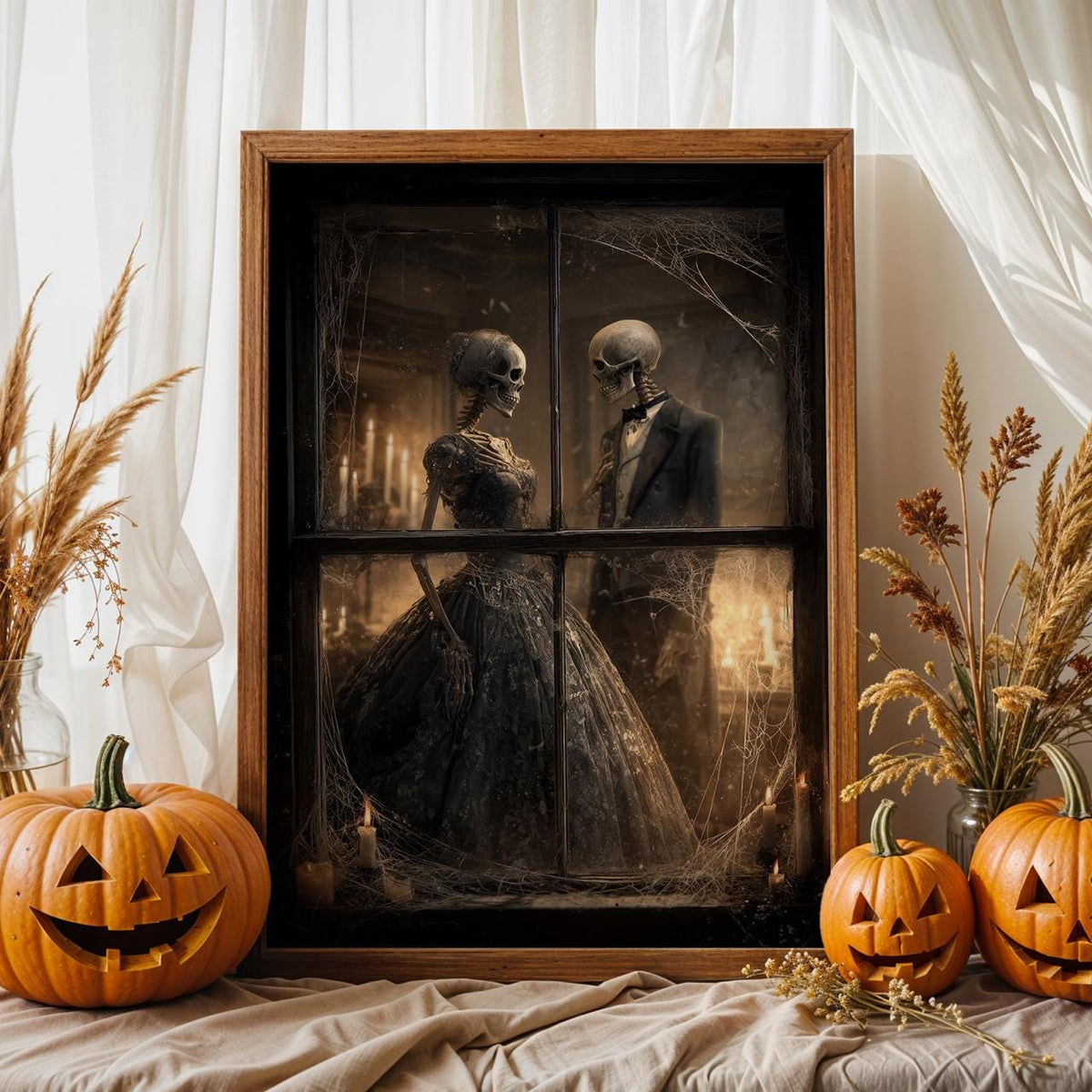 Dark Gothic Skeleton Couple Poster, Victorian Dance Wall Art Print, Halloween Gift for Gothic Lovers, Halloween Wall Art