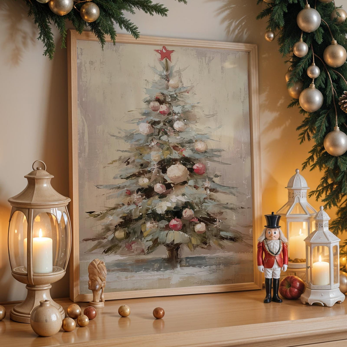 Christmas Tree Oil Painting Style Poster, Contemporary Holiday Wall Art Print, Festive Home Decor Gift