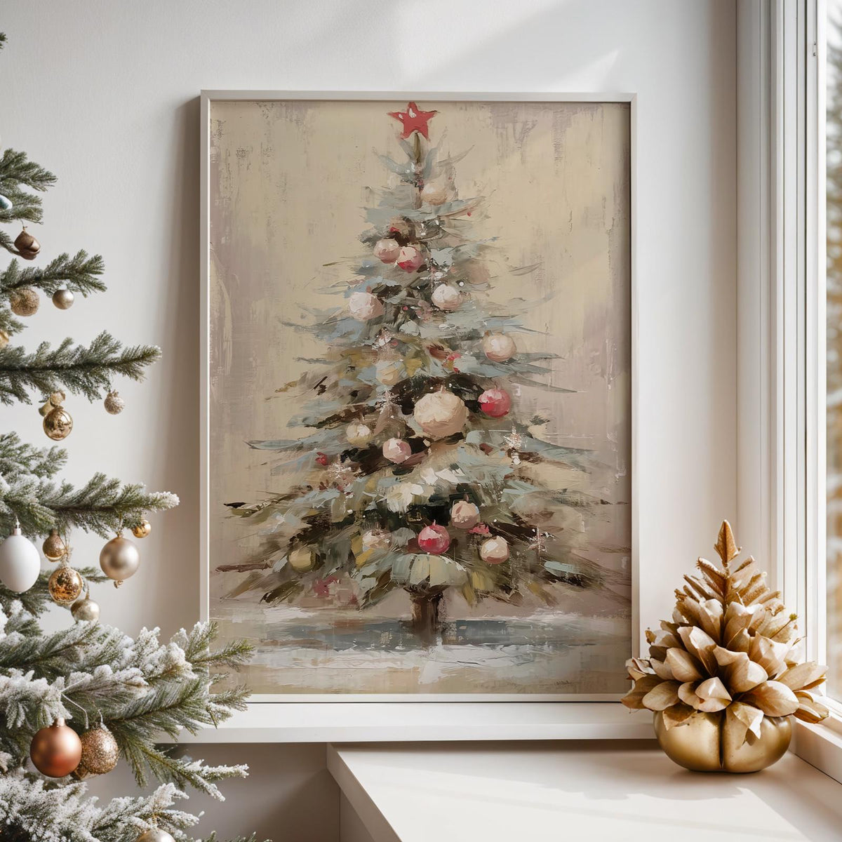 Christmas Tree Oil Painting Style Poster, Contemporary Holiday Wall Art Print, Festive Home Decor Gift