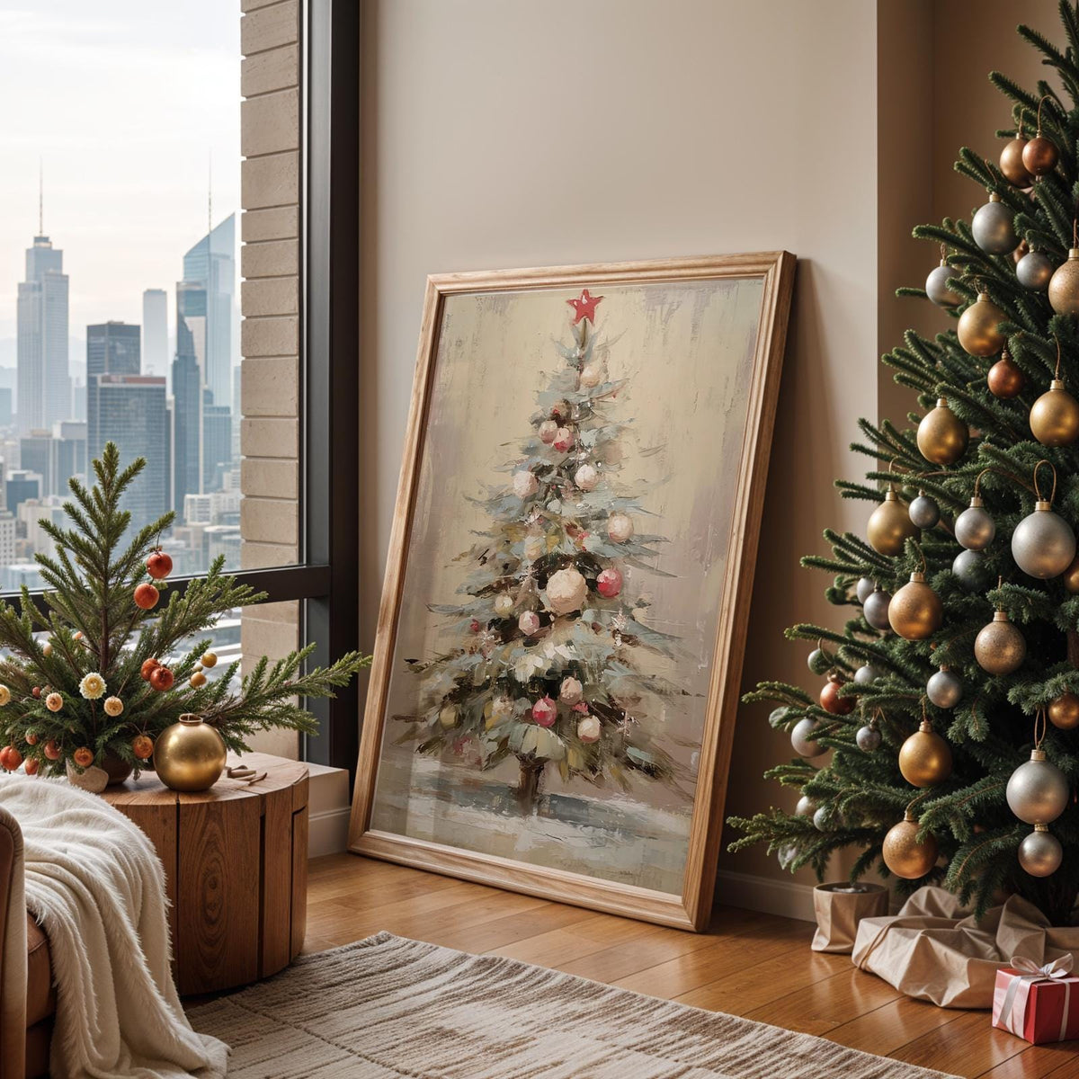 Christmas Tree Oil Painting Style Poster, Contemporary Holiday Wall Art Print, Festive Home Decor Gift