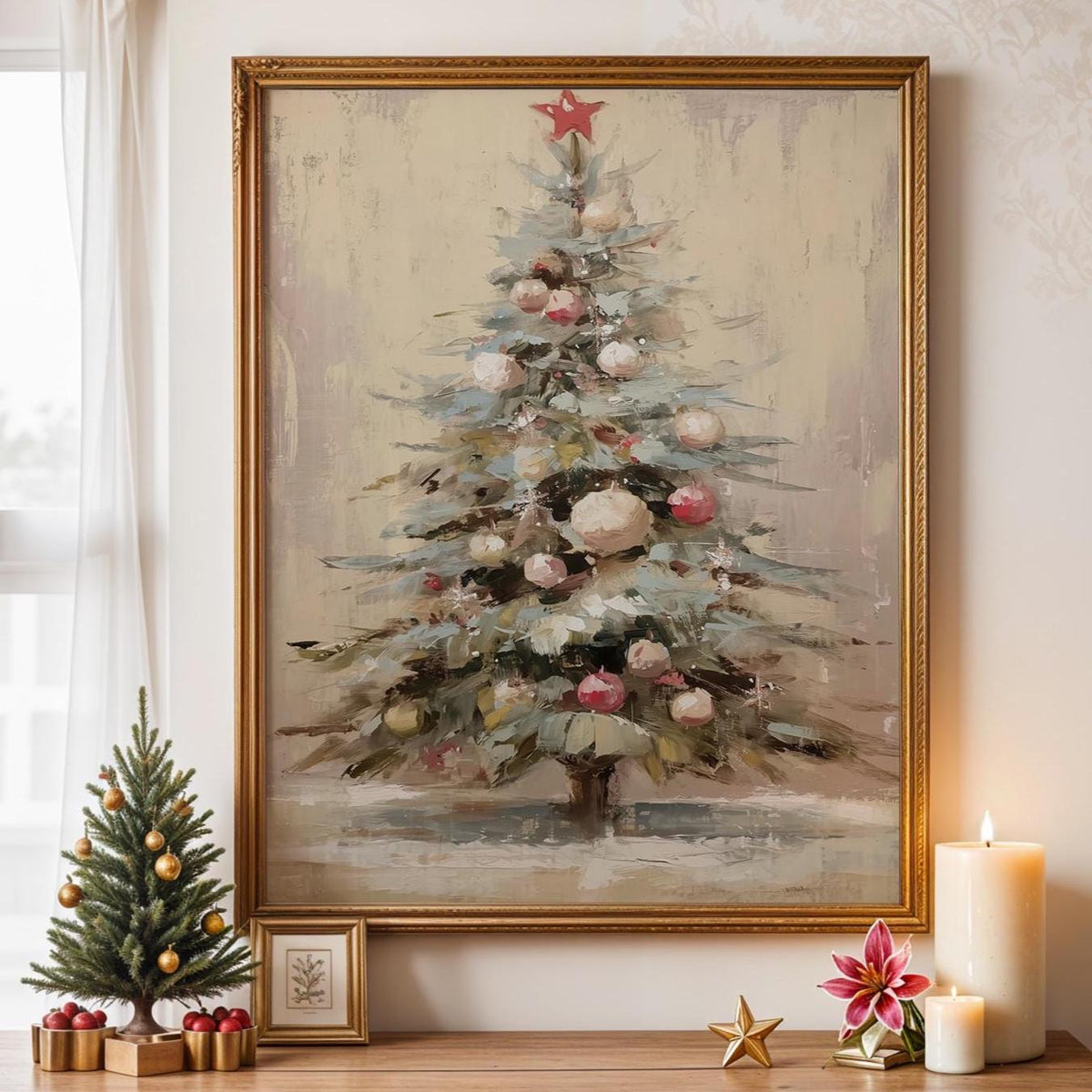 Christmas Tree Oil Painting Style Poster, Contemporary Holiday Wall Art Print, Festive Home Decor Gift