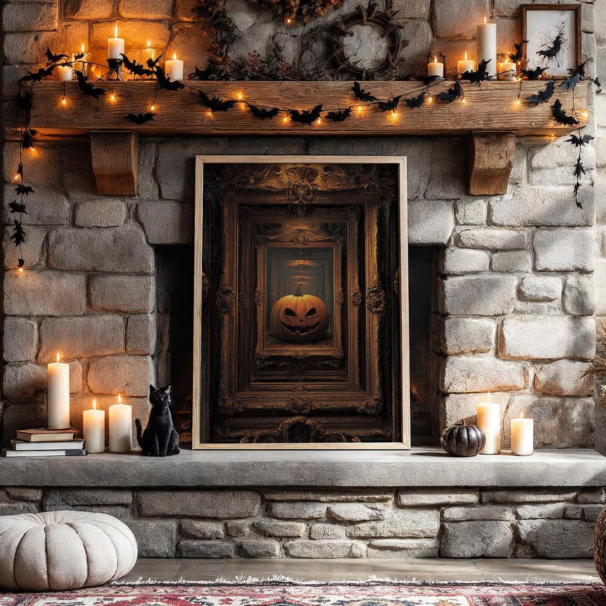 Pumpkin Framed Art Print – vintage Halloween wall decor, classic autumn pumpkin poster for cozy seasonal home