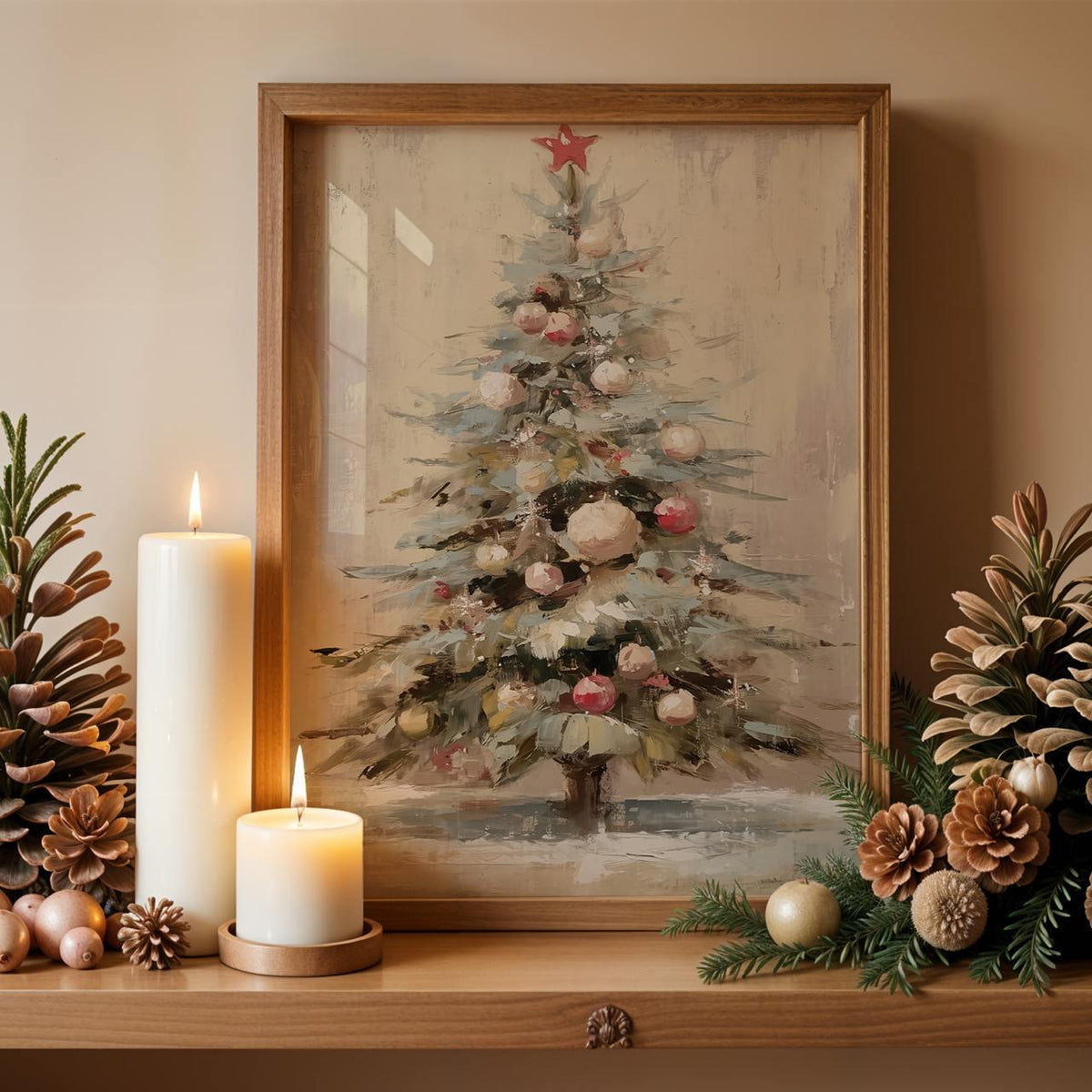 Christmas Tree Oil Painting Style Poster, Contemporary Holiday Wall Art Print, Festive Home Decor Gift