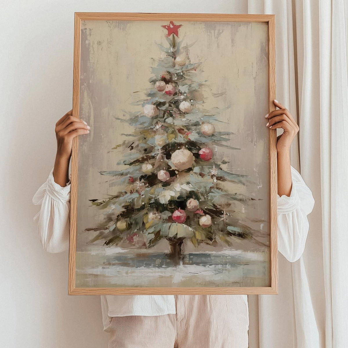 Christmas Tree Oil Painting Style Poster, Contemporary Holiday Wall Art Print, Festive Home Decor Gift