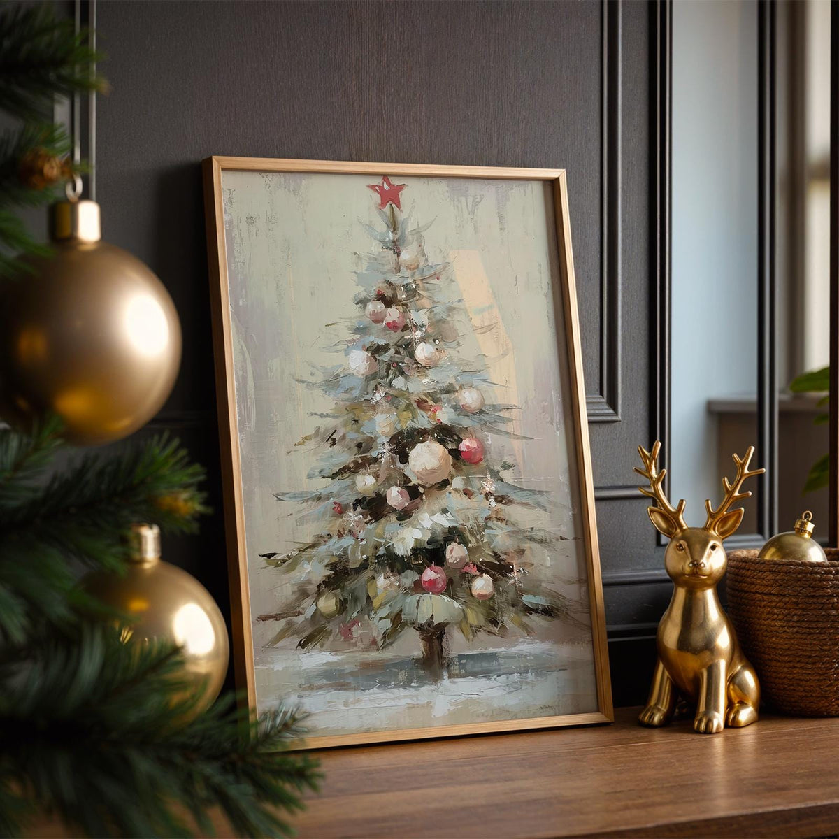 Christmas Tree Oil Painting Style Poster, Contemporary Holiday Wall Art Print, Festive Home Decor Gift
