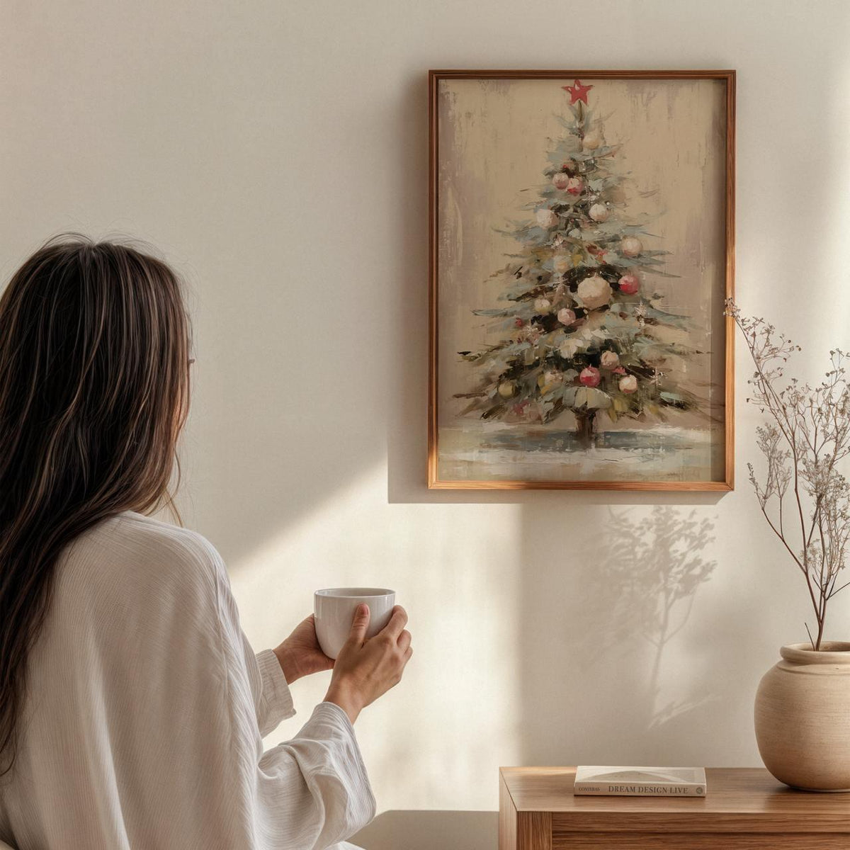 Christmas Tree Oil Painting Style Poster, Contemporary Holiday Wall Art Print, Festive Home Decor Gift