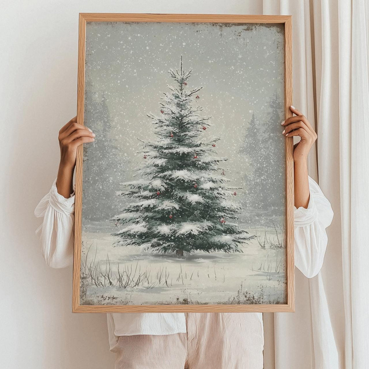 Christmas Tree Oil Painting Style Poster, Contemporary Holiday Wall Art Print, Festive Home Decor Gift