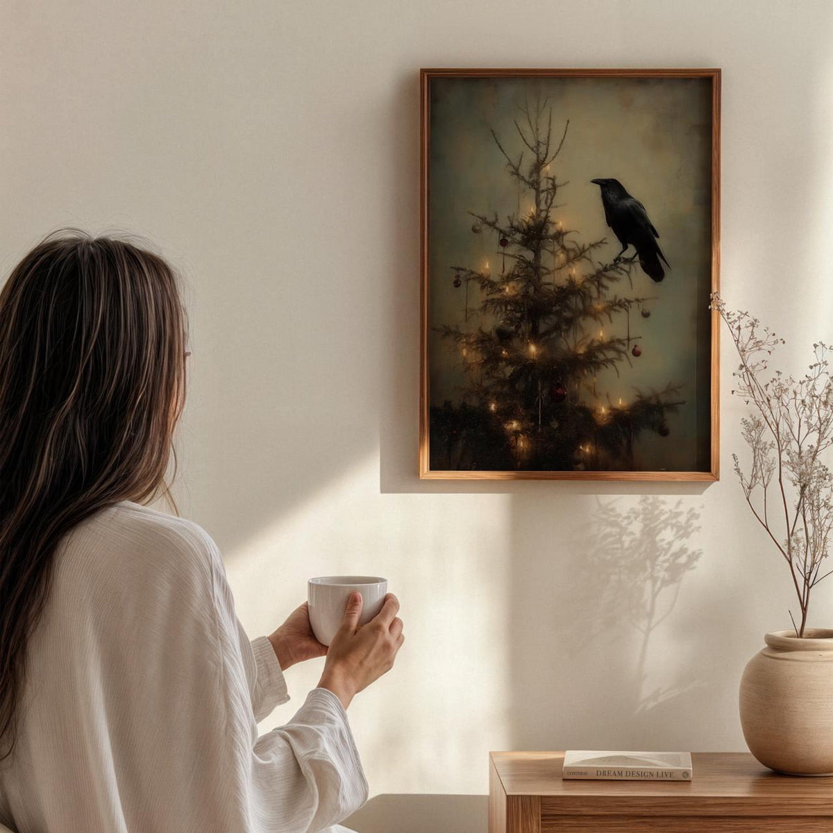 Dark Academia Christmas Crow Print, Gothic Holiday Wall Art Gift for Him or Her, Christmas Wall Art