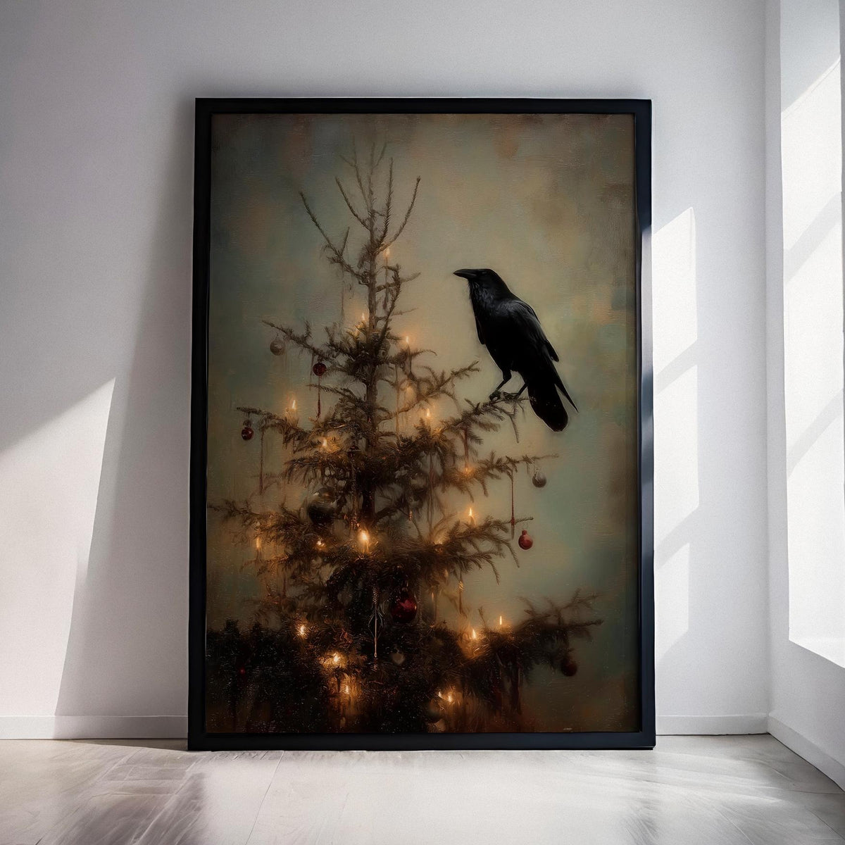 Dark Academia Christmas Crow Print, Gothic Holiday Wall Art Gift for Him or Her