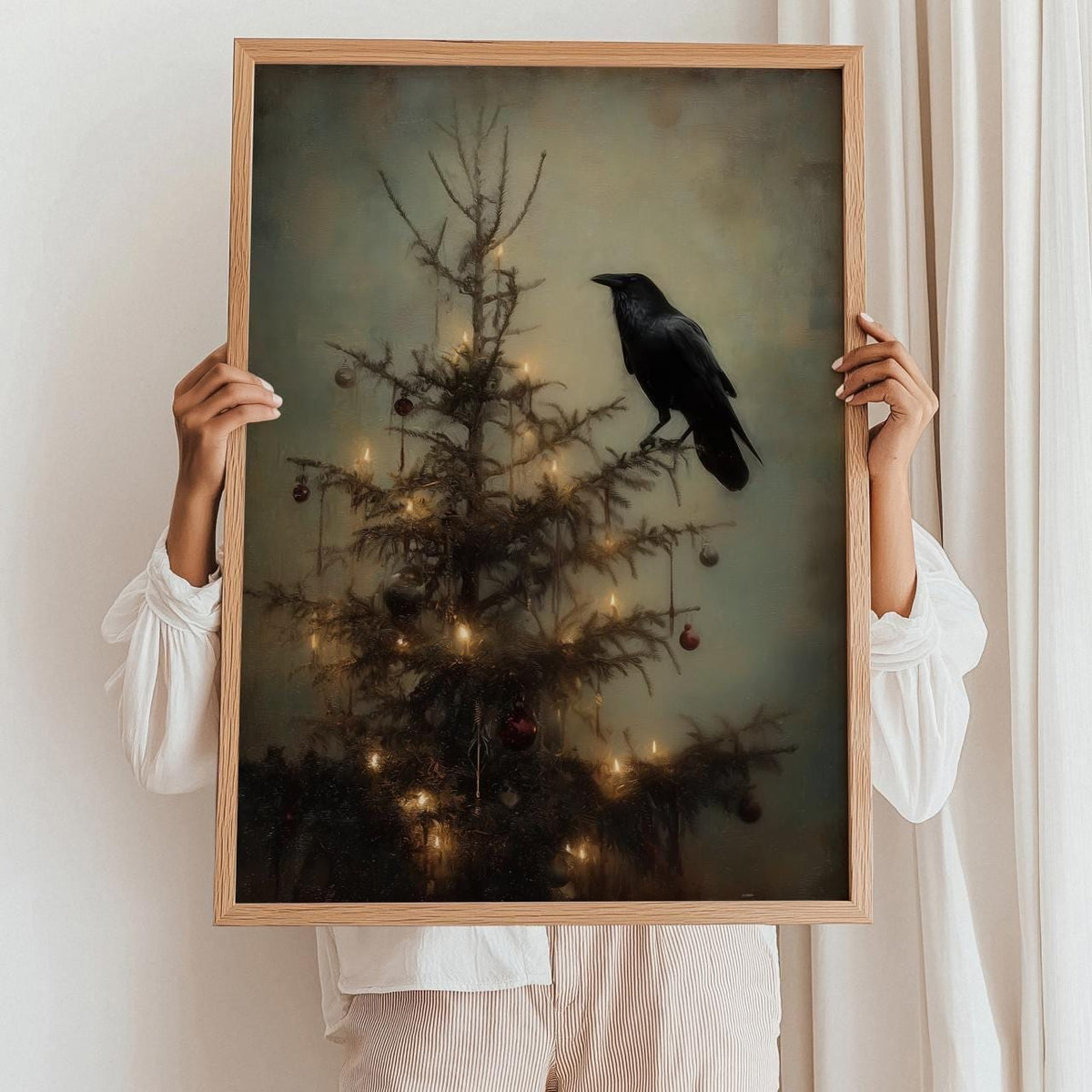 Dark Academia Christmas Crow Print, Gothic Holiday Wall Art Gift for Him or Her