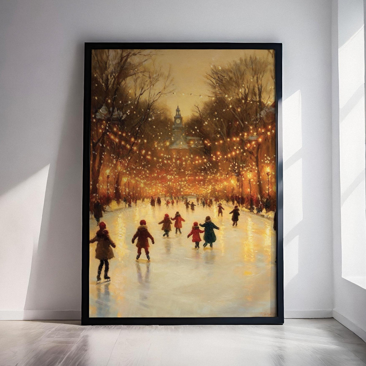 Christmas Ice Skating Poster – Winter Skating Rink Wall Art Print, Festive Holiday Decor, Cozy Home Christmas Village, F