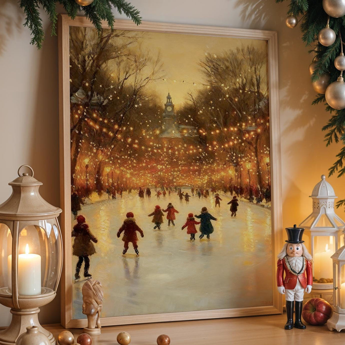 Christmas Ice Skating Poster – Winter Skating Rink Wall Art Print, Festive Holiday Decor, Cozy Home Christmas Village, F