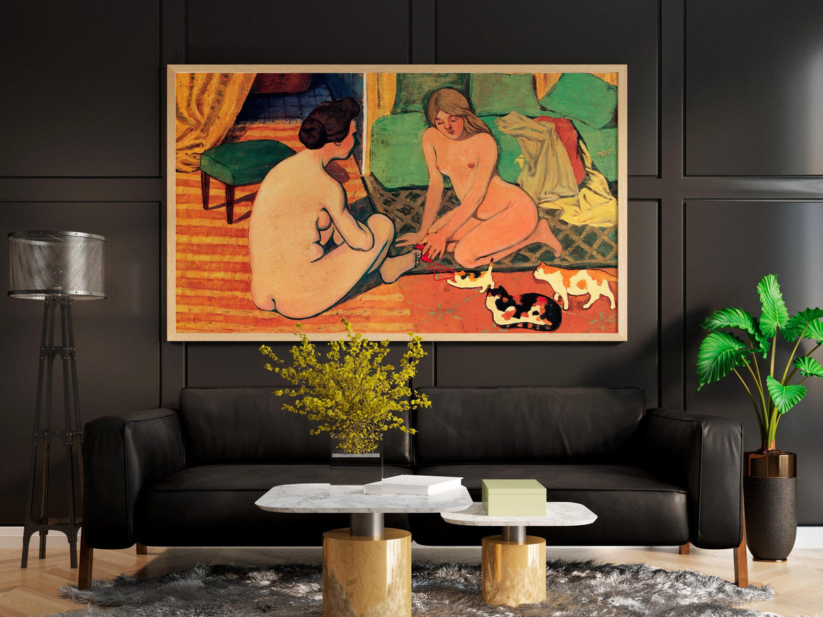 Felix Vallotton - Naked women with cats. Bedroom decor, Extravagant painting, Sensual wall art, Canvas painting, Living 