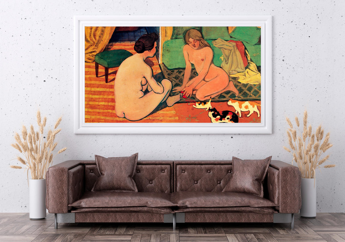 Felix Vallotton - Naked women with cats. Bedroom decor, Extravagant painting, Sensual wall art, Canvas painting, Living 