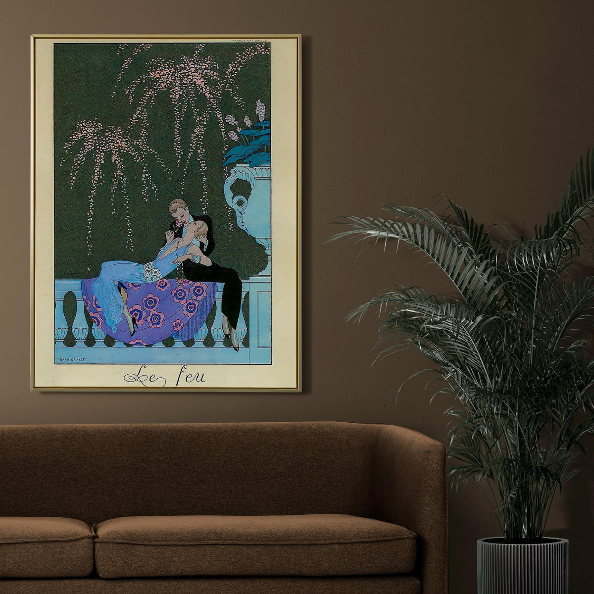 George Barbier - Le Feu. Couple love art print, Interior painting, Extravagant poster print, Vintage art, Gallery wrappe