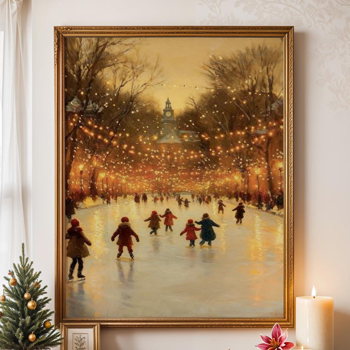 Christmas Ice Skating Poster – Winter Skating Rink Wall Art Print, Festive Holiday Decor, Cozy Home Christmas Village, F