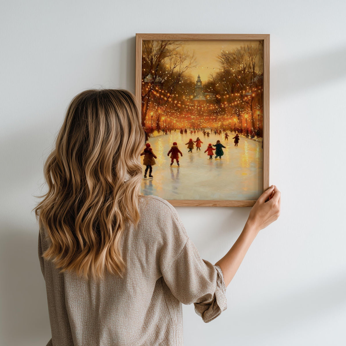 Christmas Ice Skating Poster – Winter Skating Rink Wall Art Print, Festive Holiday Decor, Cozy Home Christmas Village, F