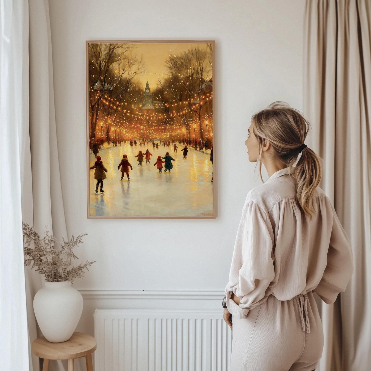 Christmas Ice Skating Poster – Winter Skating Rink Wall Art Print, Festive Holiday Decor, Cozy Home Christmas Village, F