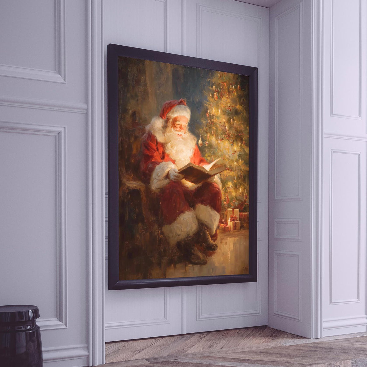 Classic Santa Claus Reading Christmas Story Print, Warm Holiday Wall Art Gift