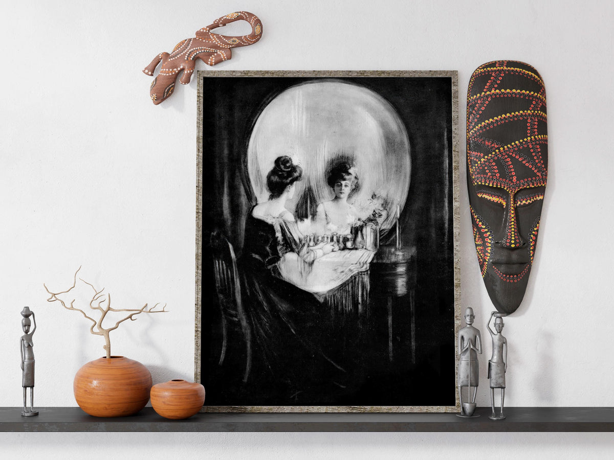 Charles Allan Gilbert - All is vanity. Dark wall art, Gothic poster print, Skull art print on canvas, Canvas painting, B