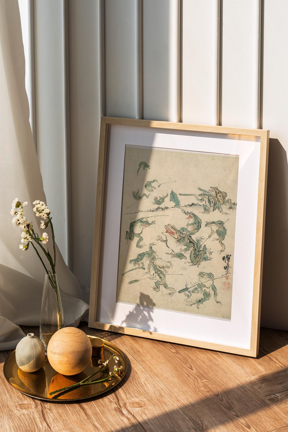 Kawanabe Kyosai - Battle Of The Frogs. Kitchen wall art, Japanese frogs art print, Japanese home decor, Frogs poster pri