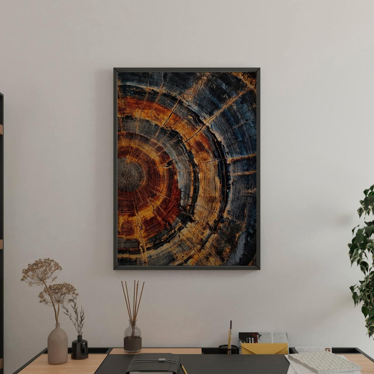 Tree Ring Framed Canvas Wall Art - Abstract Colorful Tree Ring Wall Decor - Minimalist Home Canvas Art - Modern Farmhous