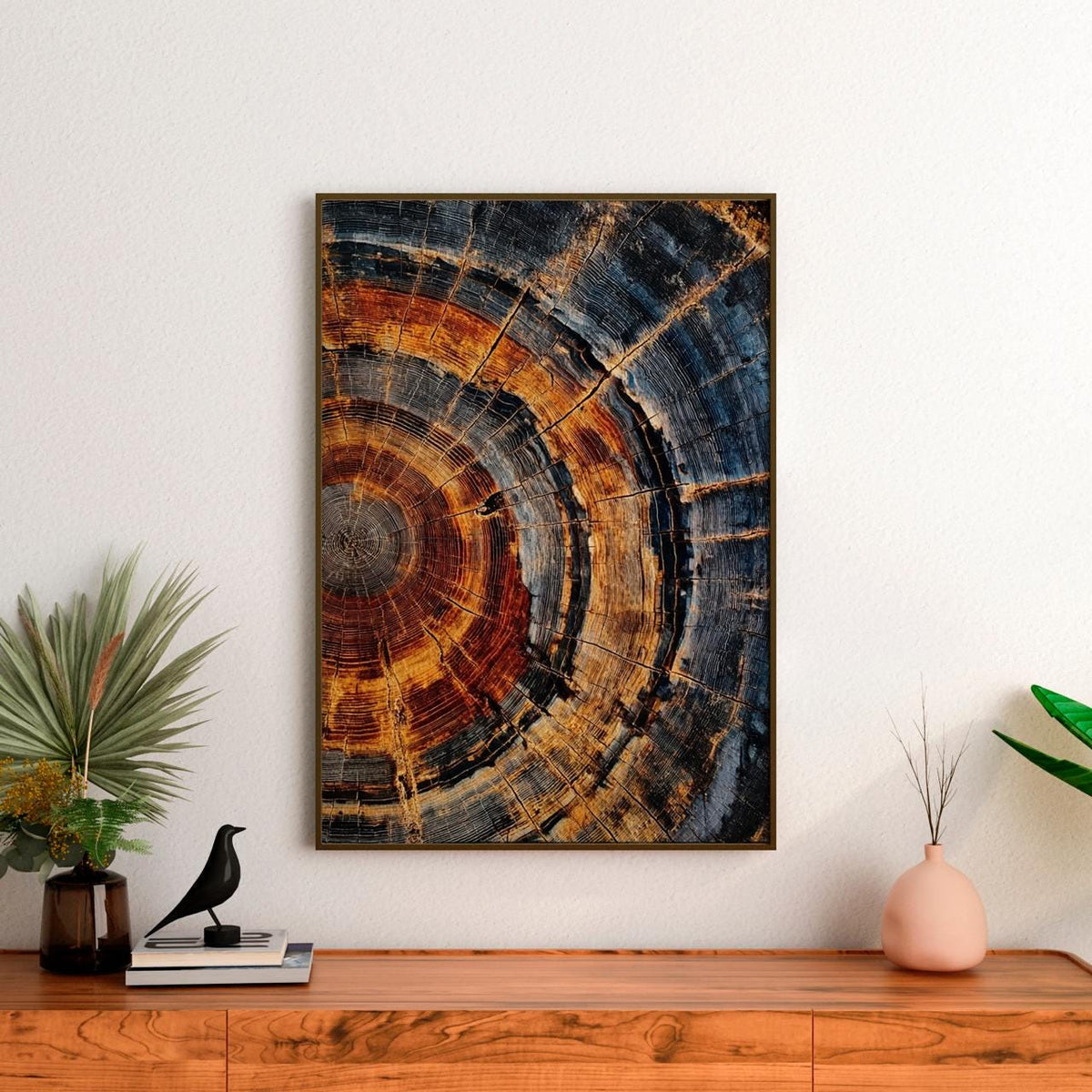Tree Ring Framed Canvas Wall Art - Abstract Colorful Tree Ring Wall Decor - Minimalist Home Canvas Art - Modern Farmhous