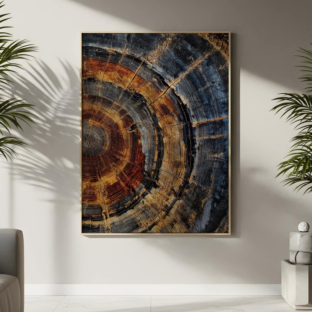 Tree Ring Framed Canvas Wall Art - Abstract Colorful Tree Ring Wall Decor - Minimalist Home Canvas Art - Modern Farmhous