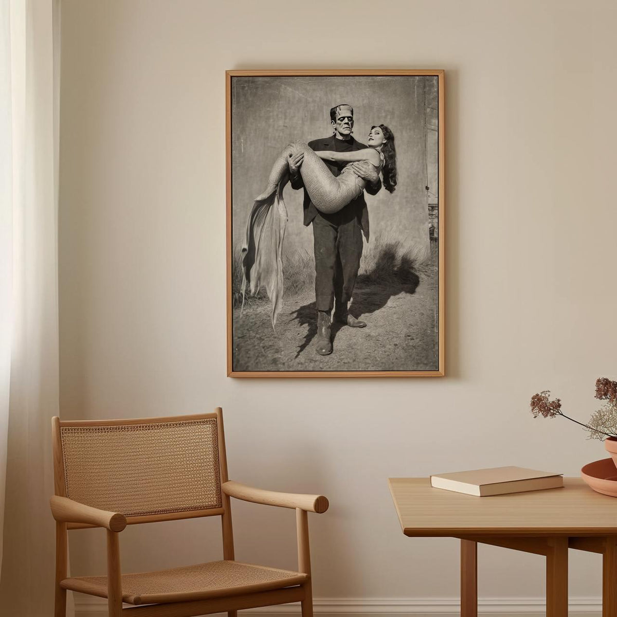 Humorous Frankenstein and Mermaid Canvas & Poster