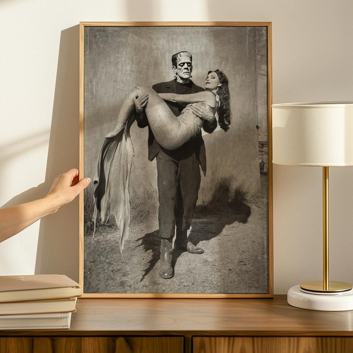Humorous Frankenstein and Mermaid Canvas & Poster