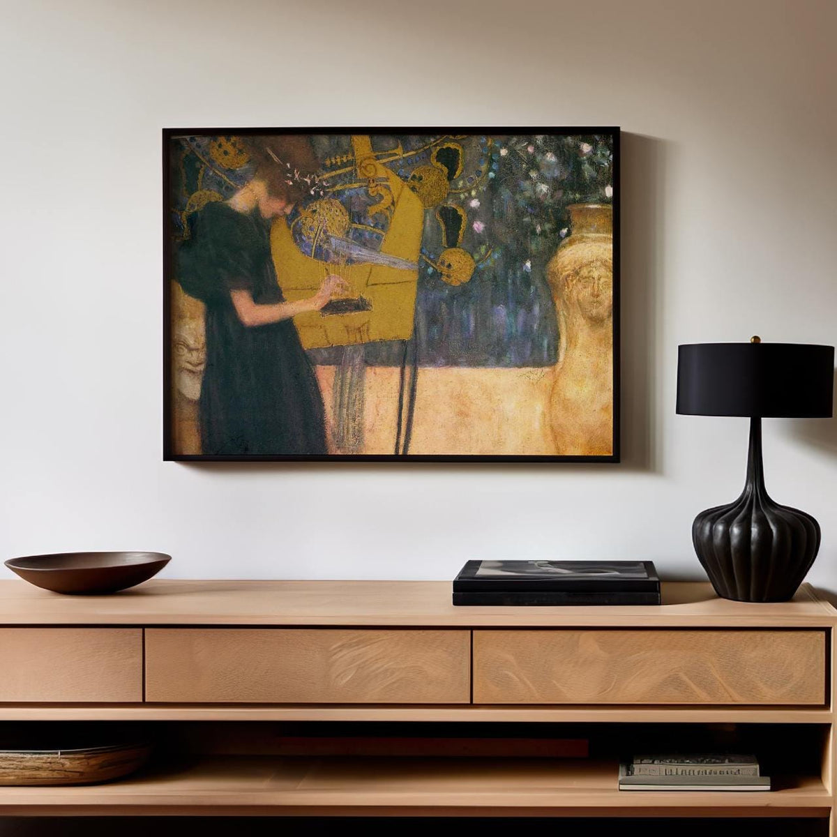 Gustav Klimt - The Music - Framed Canvas Print,  Abstract Art, Classic Wall Decor for Home