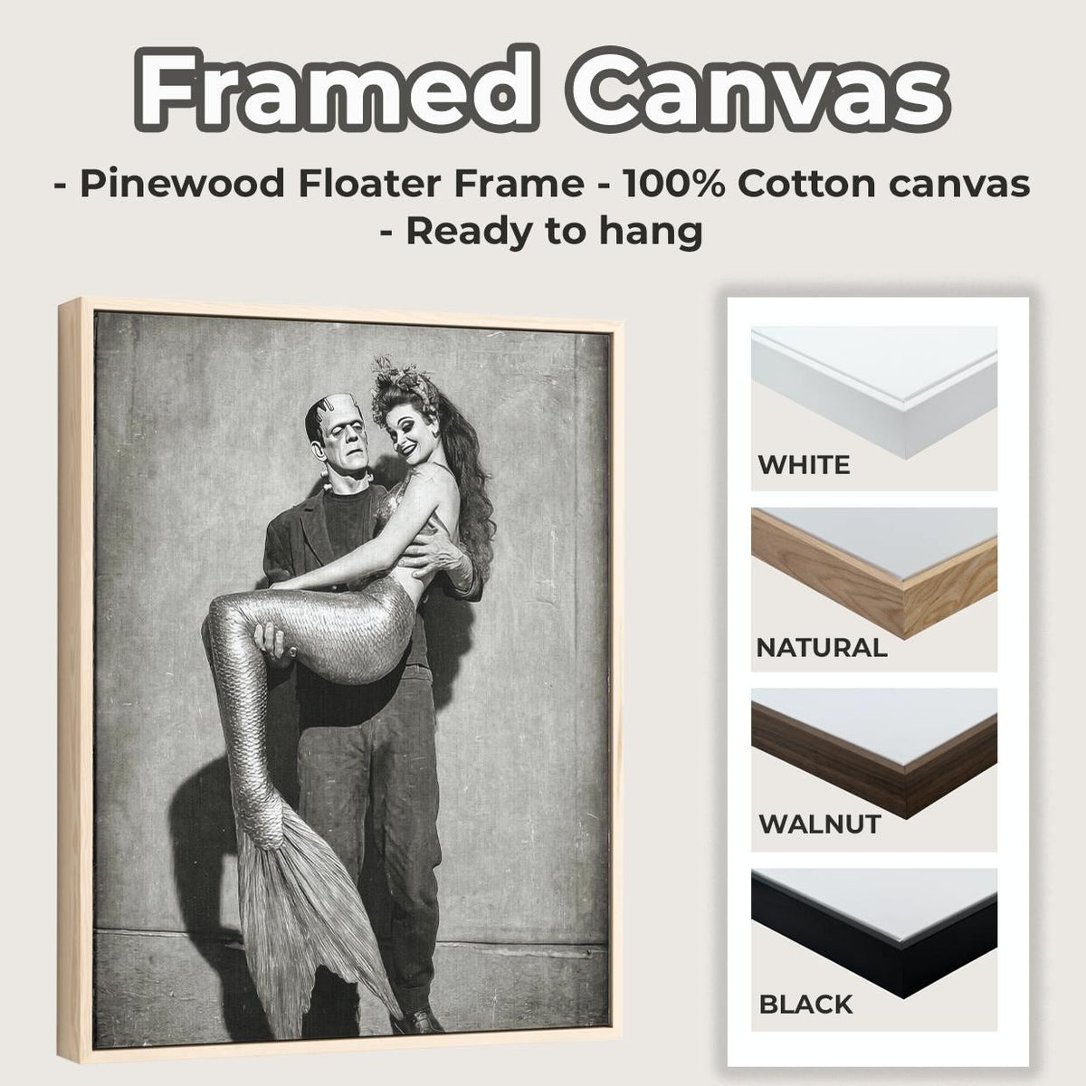 Humorous Frankenstein and Mermaid Canvas & Poster