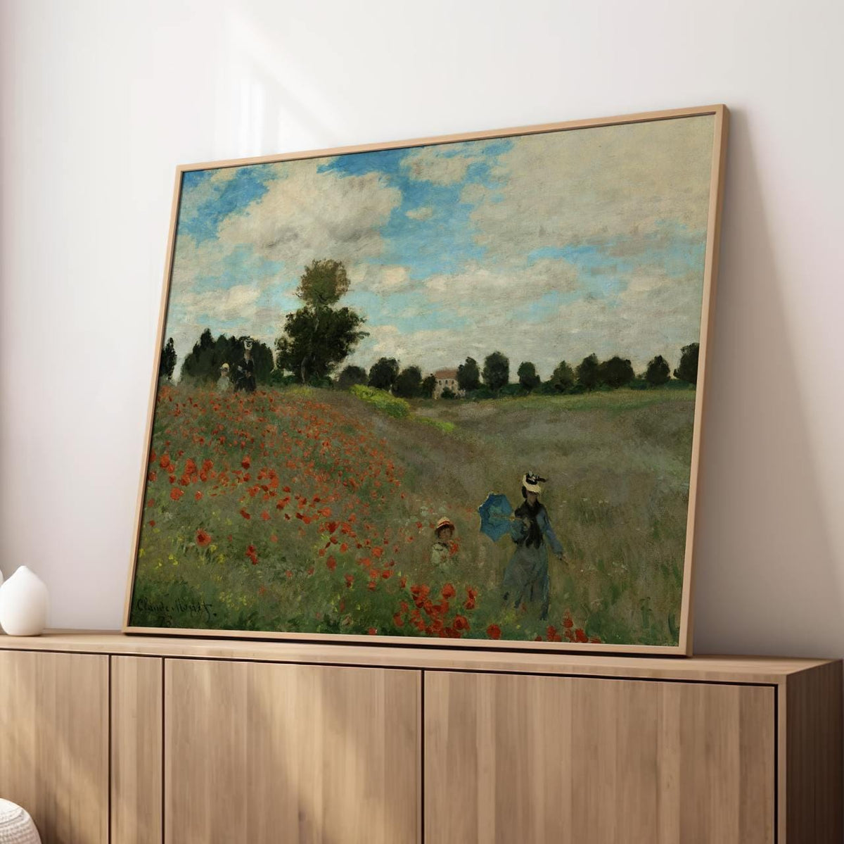 Claude Monet Poppy Field Near Argenteuil Framed Canvas Print, Impressionist Floral Landscape Wall Art, Classic Home Deco