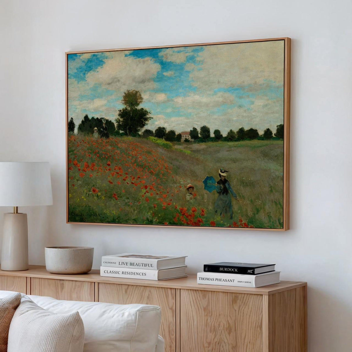 Claude Monet Poppy Field Near Argenteuil Framed Canvas Print, Impressionist Floral Landscape Wall Art, Classic Home Deco