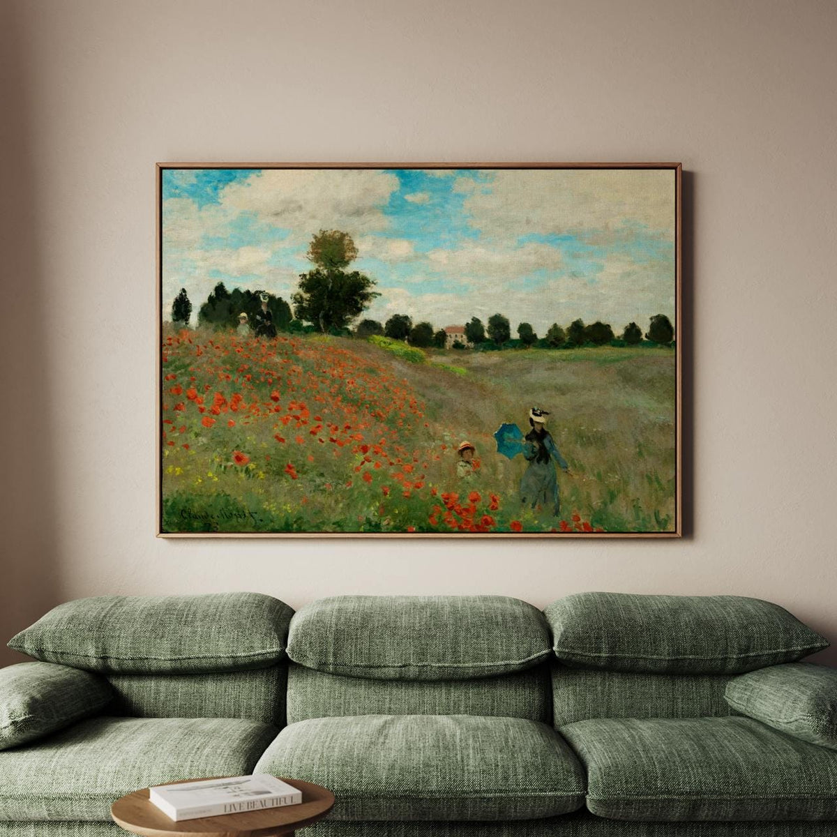 Claude Monet Poppy Field Near Argenteuil Framed Canvas Print, Impressionist Floral Landscape Wall Art, Classic Home Deco