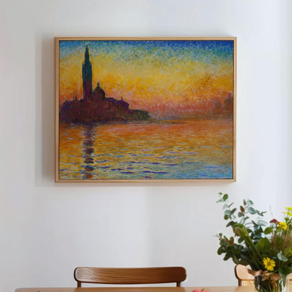 Claude Monet San Giorgio Maggiore at Dusk Framed Canvas Print, Venetian Sunset Impressionist Wall Art, Classic Home Deco