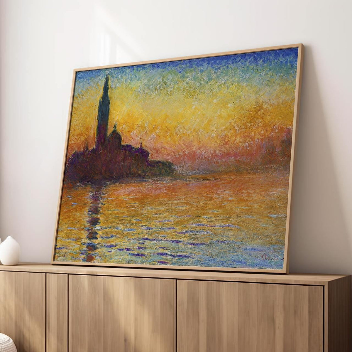 Claude Monet San Giorgio Maggiore at Dusk Framed Canvas Print, Venetian Sunset Impressionist Wall Art, Classic Home Deco