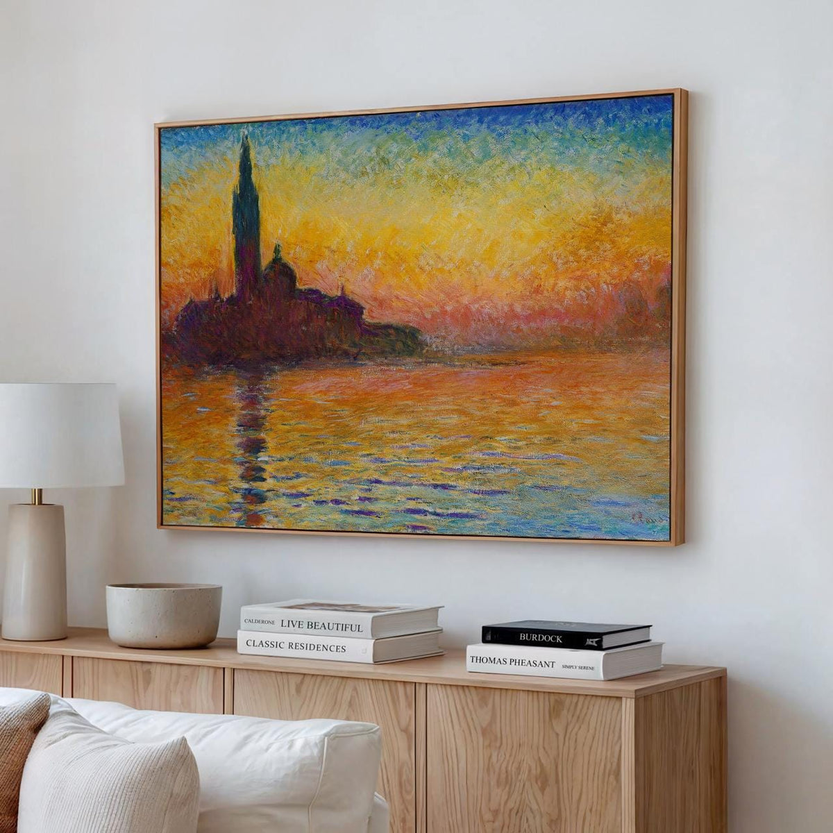 Claude Monet San Giorgio Maggiore at Dusk Framed Canvas Print, Venetian Sunset Impressionist Wall Art, Classic Home Deco