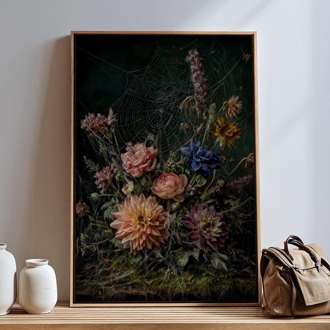 Dark Academia Floral and Spider Canvas & Poster