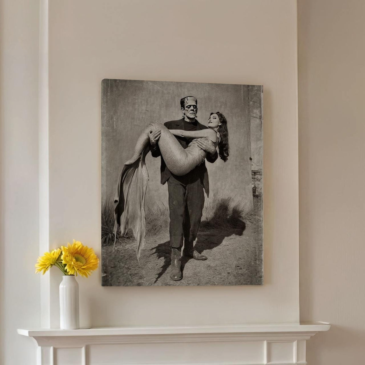 Humorous Frankenstein and Mermaid Canvas & Poster