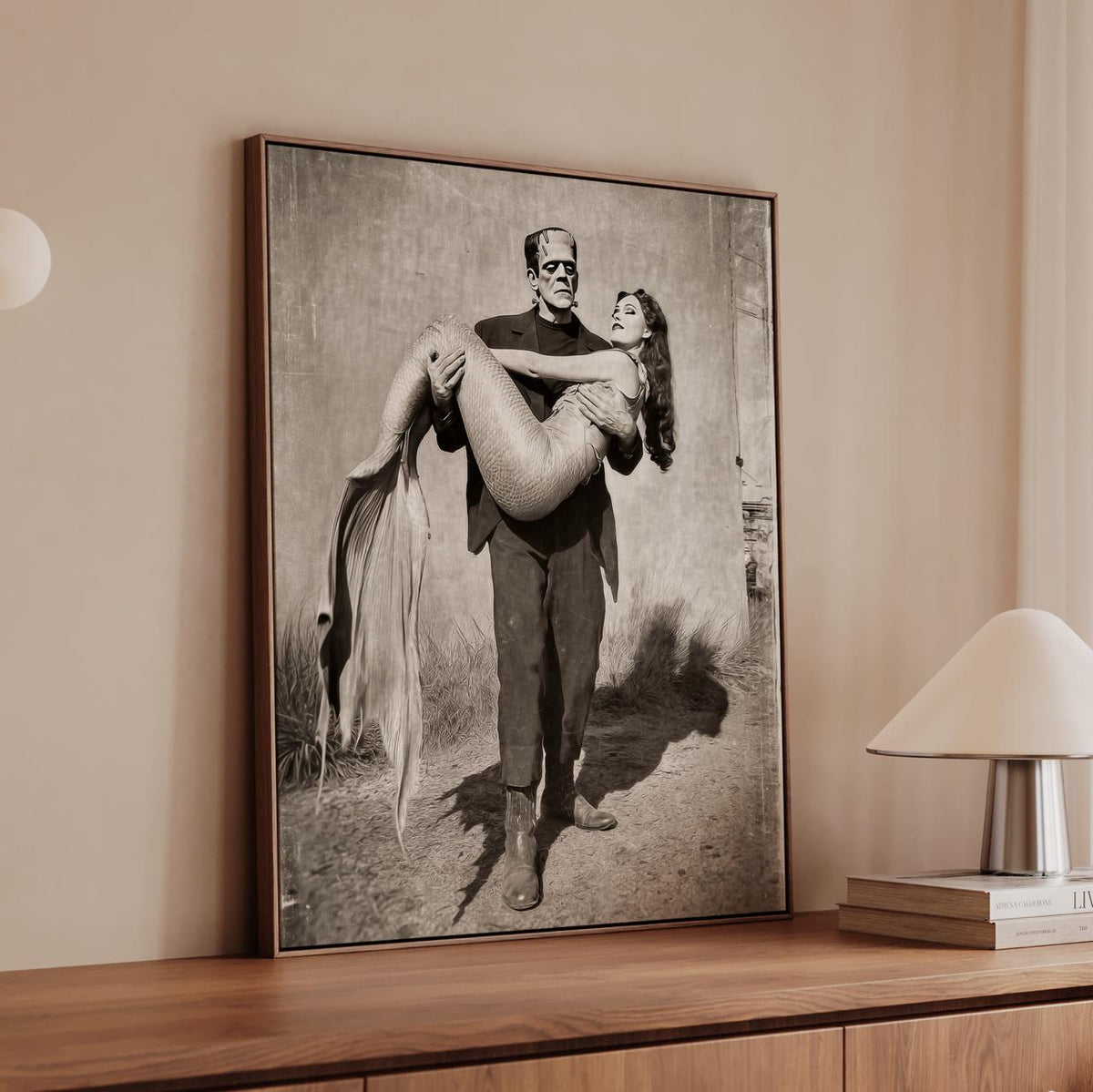 Humorous Frankenstein and Mermaid Canvas & Poster