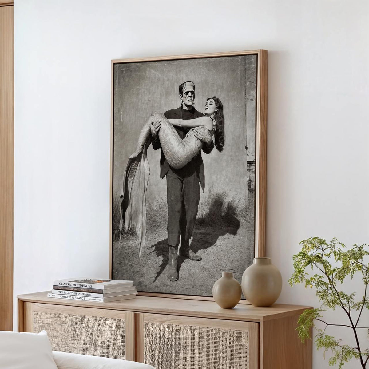 Humorous Frankenstein and Mermaid Canvas & Poster