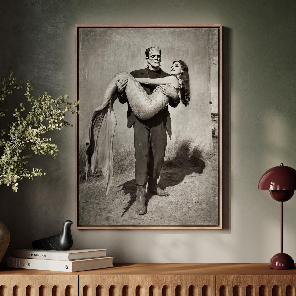 Humorous Frankenstein and Mermaid Canvas & Poster