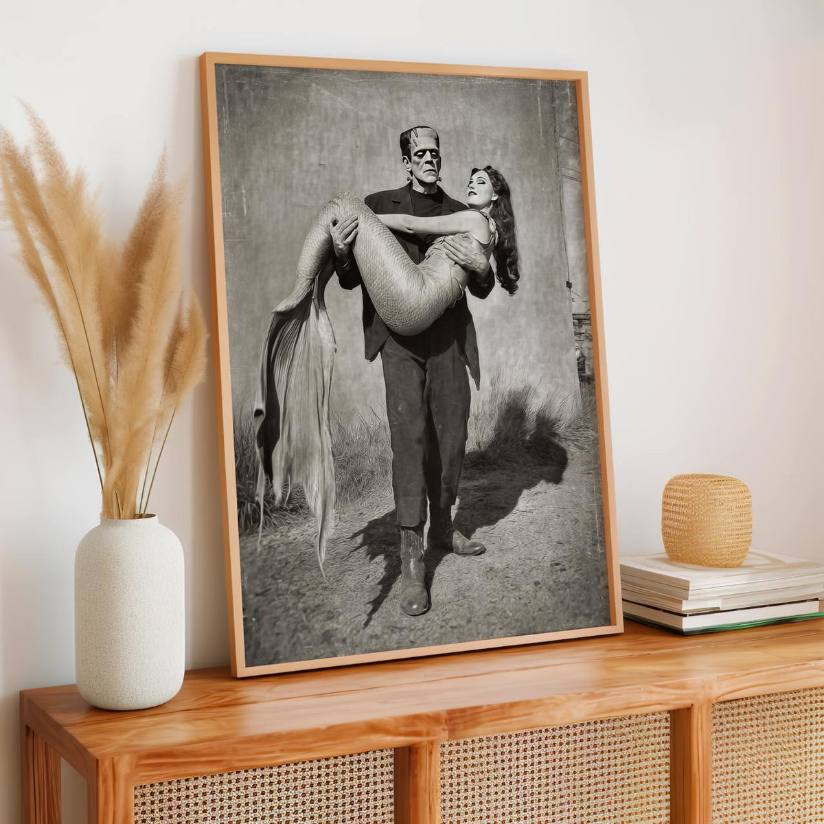 Humorous Frankenstein and Mermaid Canvas & Poster