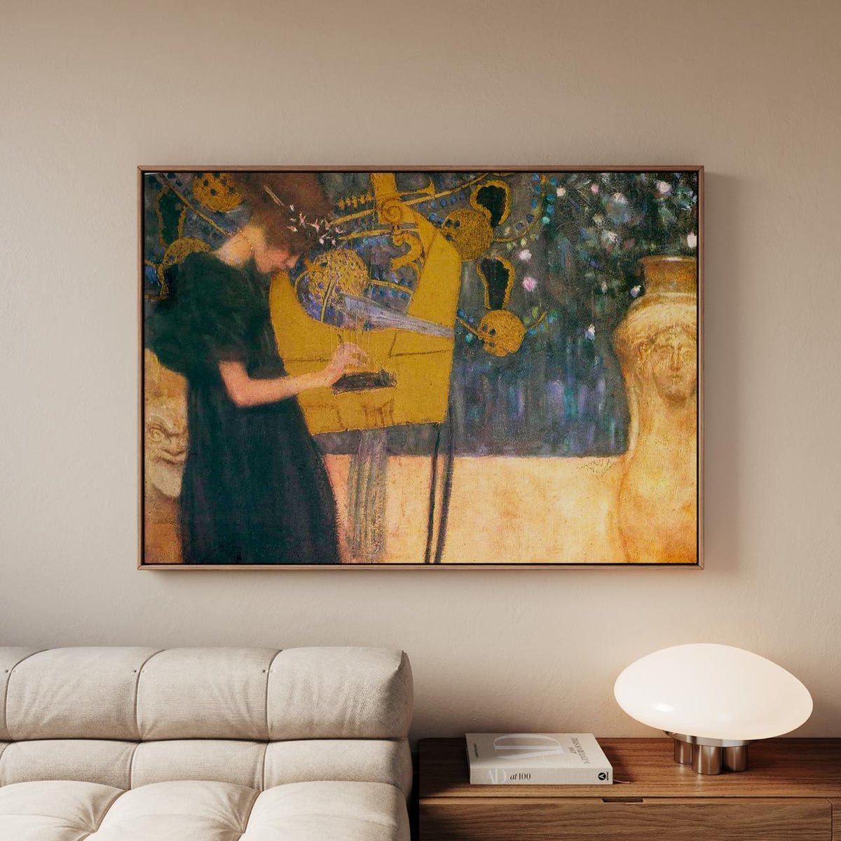 Gustav Klimt - The Music - Framed Canvas Print,  Abstract Art, Classic Wall Decor for Home