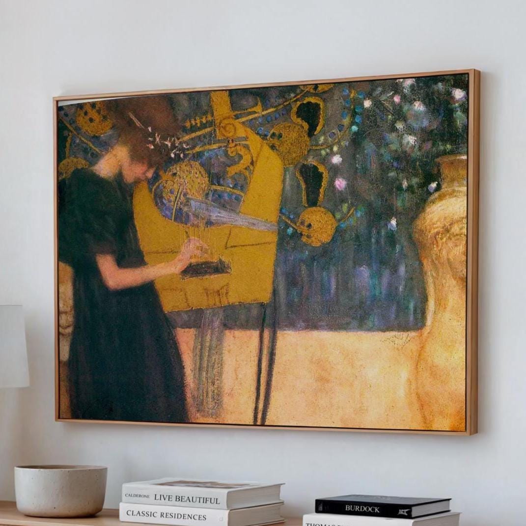 Gustav Klimt - The Music - Framed Canvas Print,  Abstract Art, Classic Wall Decor for Home