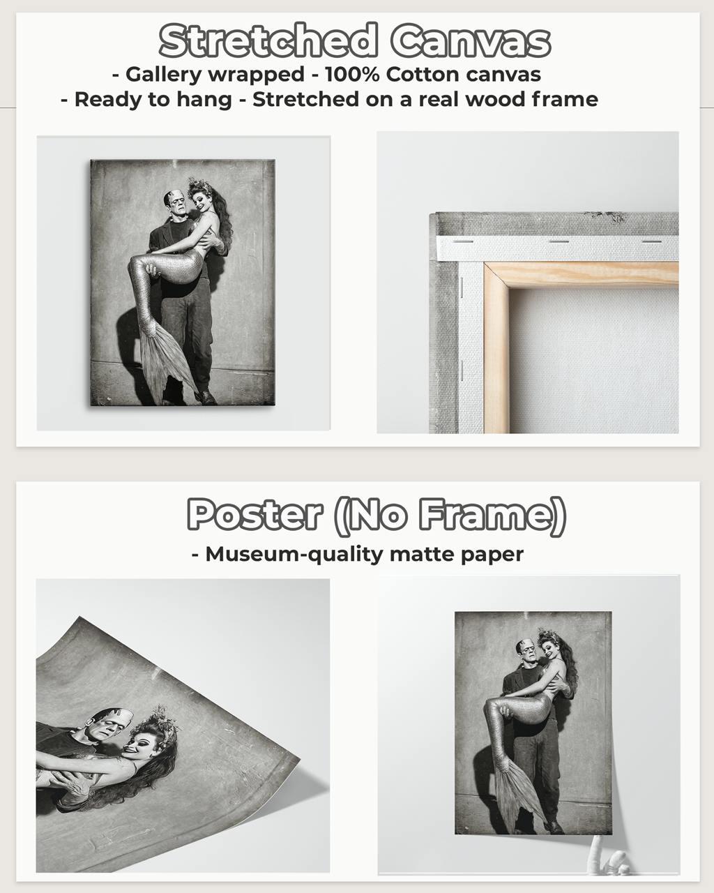 Humorous Frankenstein and Mermaid Canvas & Poster